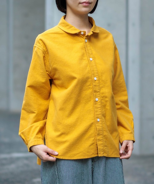 D.M.G.（ドミンゴ）の「[D.M.G / ディーエムジー] コットンフランネル ラウンドカラーシャツ（シャツ/ブラウス・レディース・ナチュラル/グリーン/マスタード/ネイビー/グレイッシュベージュ・3/2）」の5枚目の写真