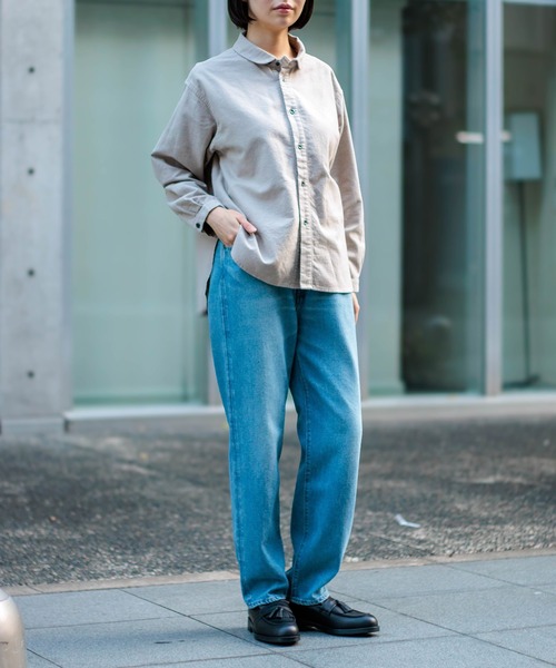 D.M.G.（ドミンゴ）の「[D.M.G / ディーエムジー] コットンフランネル ラウンドカラーシャツ（シャツ/ブラウス・レディース・ナチュラル/グリーン/マスタード/ネイビー/グレイッシュベージュ・3/2）」の6枚目の写真