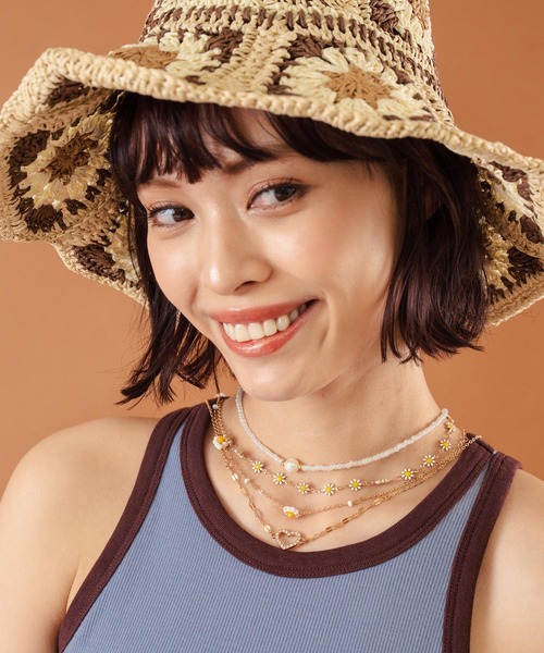 anap mimpi（アナップミンピ）の「ワイヤー入り フラワー モチーフ ペーパー クロッシェ ハット（ハット・レディース・ベージュ・FREE）」の4枚目の写真