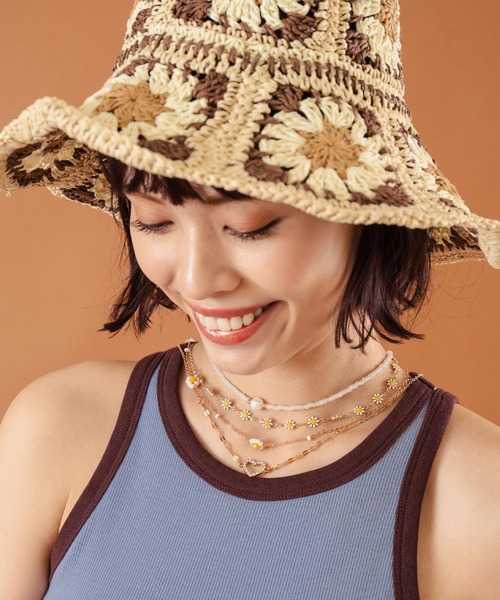 anap mimpi（アナップミンピ）の「ワイヤー入り フラワー モチーフ ペーパー クロッシェ ハット（ハット・レディース・ベージュ・FREE）」の5枚目の写真