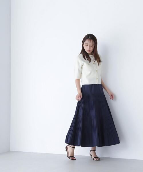 NATURAL BEAUTY BASIC(ナチュラルビューティーベーシック)の「◇【Oggi掲載】切替プリーツスカート(スカート・レディース・イエロー/ネイビー・MEDIUM/P/S)」の1枚目の写真