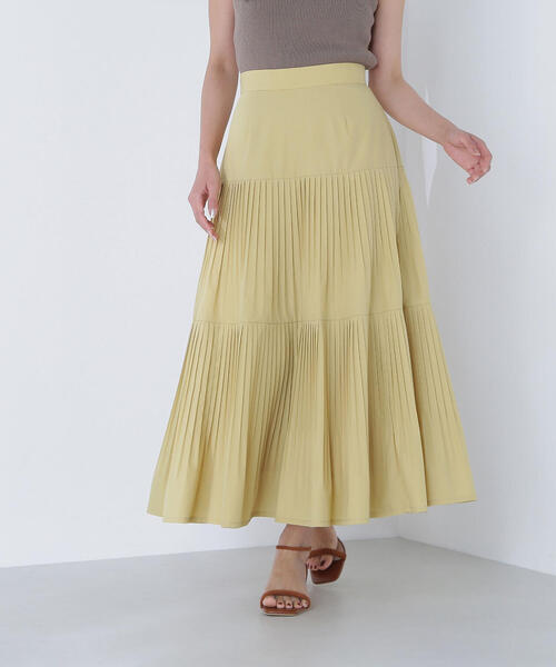 ▫️新品　ベージュ　サイズ42 ストレッチプリーツスカート　定価2.8万 ◇【Oggi8月号掲載】切替プリーツスカート（スカート）｜NATURAL
