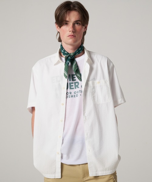 Atelier d'antan シアサッカーシャツブラウス ATON/エイトン】GIZA STRIPE OVERSIZED SHORT SLEEVE SHIRT/ギザ