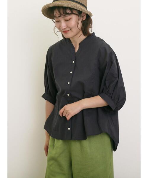 Samansa Mos2（サマンサ モスモス）の「ランタン袖スキッパーシャツ（シャツ/ブラウス・レディース・チャコールグレー/イエロー/キナリ/ベージュ・F）」の2枚目の写真