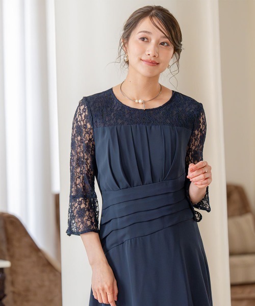 Jolie et Jolie(ジョリーエジョリー)の「ウエストねじりデザインレースワンピースドレス(ドレス・レディース・ネイビー/ダークグリーン・LL/3L/4L/5L/L/M)」の3枚目の写真