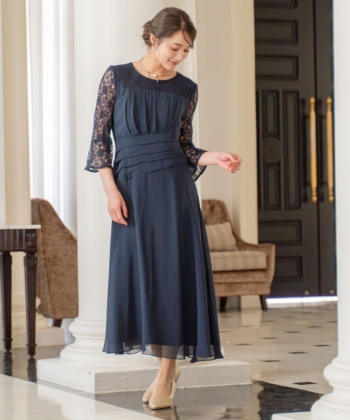 Jolie et Jolie(ジョリーエジョリー)の「ウエストねじりデザインレースワンピースドレス(ドレス・レディース・ネイビー/ダークグリーン・LL/3L/4L/5L/L/M)」の4枚目の写真