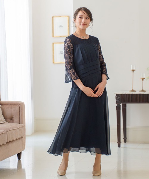 Jolie et Jolie(ジョリーエジョリー)の「ウエストねじりデザインレースワンピースドレス(ドレス・レディース・ネイビー/ダークグリーン・LL/3L/4L/5L/L/M)」の7枚目の写真