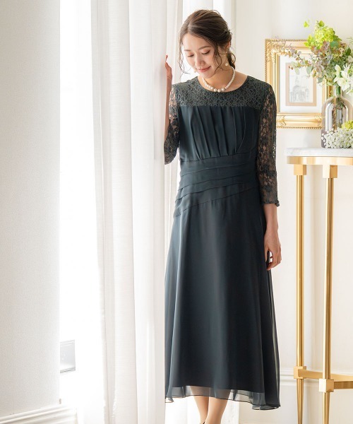 Jolie et Jolie(ジョリーエジョリー)の「ウエストねじりデザインレースワンピースドレス(ドレス・レディース・ネイビー/ダークグリーン・LL/3L/4L/5L/L/M)」の8枚目の写真