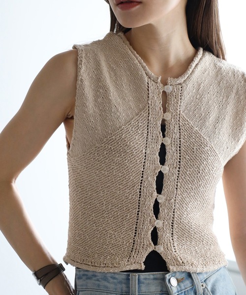 Bonjour Sagan(ボンジュールサガン)の「前後2WAYスラブニットタンク(タンクトップ・レディース・ライトベージュ/ネイビー・FREE)」の10枚目の写真