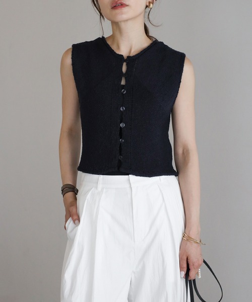 Bonjour Sagan(ボンジュールサガン)の「前後2WAYスラブニットタンク(タンクトップ・レディース・ライトベージュ/ネイビー・FREE)」の14枚目の写真