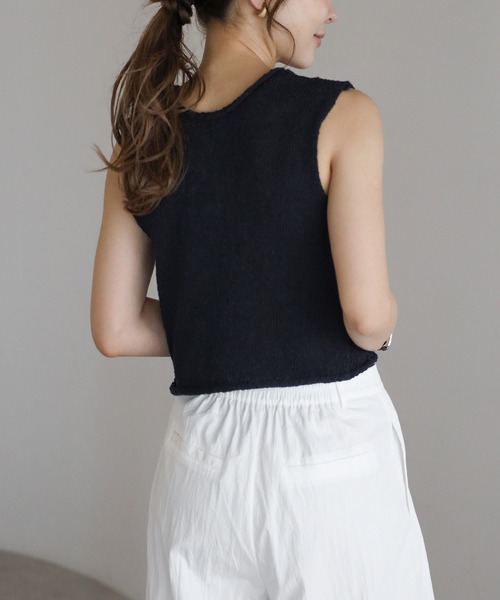 Bonjour Sagan(ボンジュールサガン)の「前後2WAYスラブニットタンク(タンクトップ・レディース・ライトベージュ/ネイビー・FREE)」の17枚目の写真