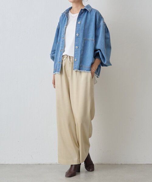 ビアズリー デニム風トラックパンツ インディゴブルー