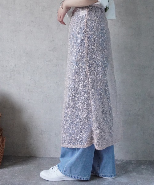 Emma（SELECT LEVERY）（エマ セレクトリベリー）の「レース刺繍ラップスカート（スカート・レディース・ピンク/シルバー・FREE）」の3枚目の写真