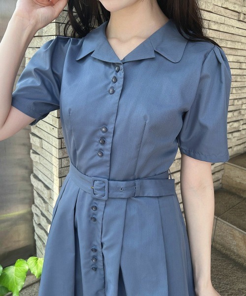 an another angelus(アンアナザーアンジェラス)の「レトロ釦使い開衿シャツワンピース【1枚で快適】夏服(シャツワンピース・レディース・ブルー/ホワイト×ブルー/グリーン・FREE)」の11枚目の写真