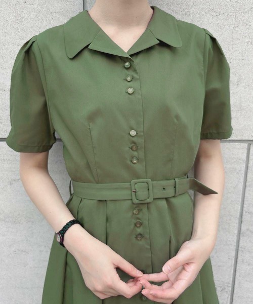 an another angelus(アンアナザーアンジェラス)の「レトロ釦使い開衿シャツワンピース【1枚で快適】夏服(シャツワンピース・レディース・ブルー/ホワイト×ブルー/グリーン・FREE)」の13枚目の写真