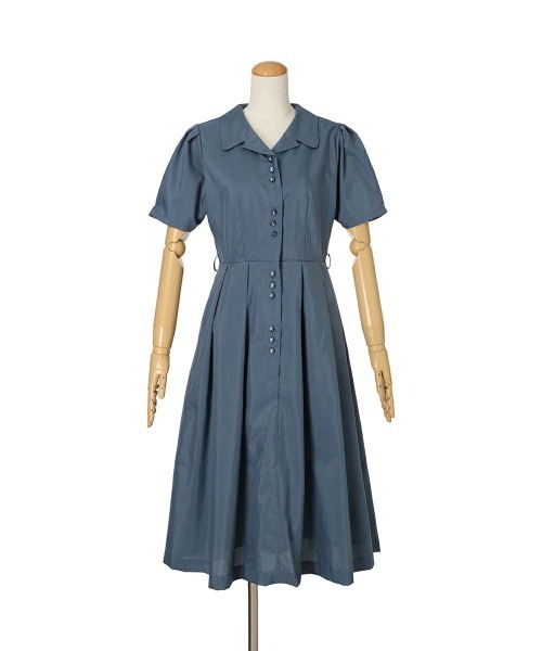 セール】レトロ釦使い開衿シャツワンピース【1枚で快適】夏服