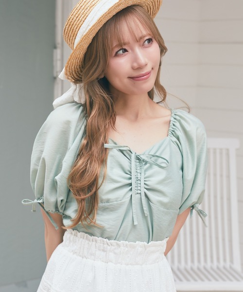 Areeam(アリーム)の「ドロストブラウス(シャツ/ブラウス・レディース・ライトピンク/ミント・FREE)」の2枚目の写真