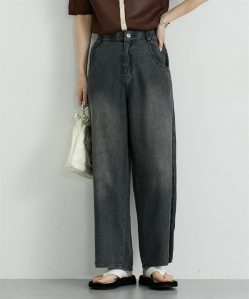 nissen(ニッセン)の「ライトオンスサマーデニムワイドパンツ(デニムパンツ・レディース・グレー/ブラウン・M/L/LL)」の2枚目の写真