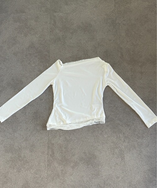 Teem Store(チームストア)の「レースレイヤードワンショルダーロンT トップス 体型盛れ(Tシャツ/カットソー・レディース・ブラック/ネイビー/ホワイト・L/M)」の9枚目の写真