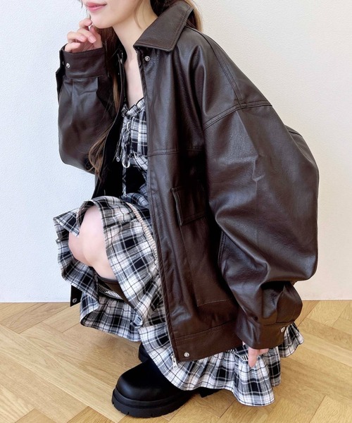 Heather フェイクレザーBIGブルゾン2 ブラウン Heather フェイクレザー