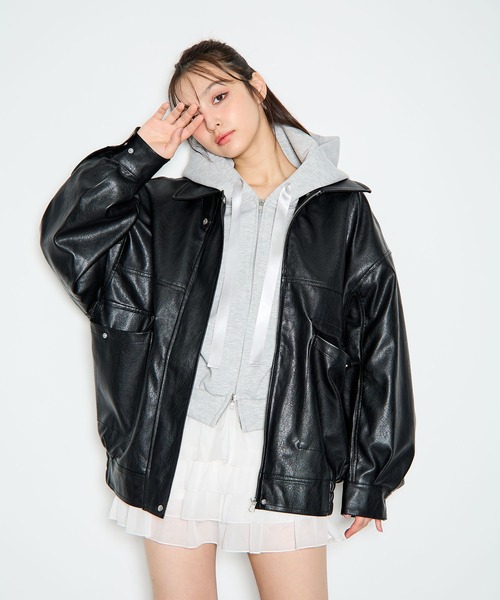 フェイクレザーBIGブルゾン 9／30までの限定価格】ヴィンテージライクフェイクレザーBIG