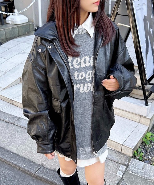 INGNI(イング)の「【WEB限定】フェイクレザーBIGブルゾン(ブルゾン・レディース・ブラック/アイボリー/ブラウン/ブラウン系4・M)」の9枚目の写真