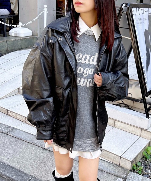 INGNI(イング)の「【WEB限定】フェイクレザーBIGブルゾン(ブルゾン・レディース・ブラック/アイボリー/ブラウン/ブラウン系4・M)」の10枚目の写真