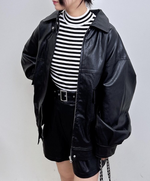 INGNI(イング)の「【WEB限定】フェイクレザーBIGブルゾン(ブルゾン・レディース・ブラック/アイボリー/ブラウン/ブラウン系4・M)」の14枚目の写真