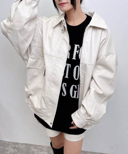 INGNI(イング)の「【WEB限定】フェイクレザーBIGブルゾン(ブルゾン・レディース・ブラック/アイボリー/ブラウン/ブラウン系4・M)」の21枚目の写真