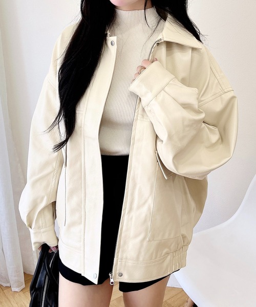 フェイクレザーBIGブルゾン 9／30までの限定価格】ヴィンテージライクフェイクレザーBIG