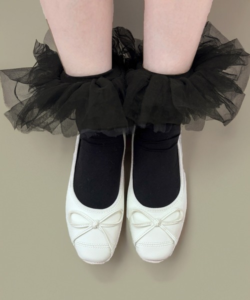 SETUP7（セットアップセブン）の「【SETUP7】リボン フラット バレエシューズ 　結婚式・二次会・披露宴・お呼ばれ・セレモニー・成人式 同窓会・女子会・2次会・謝恩会・パーティー・デート オケージョン・食事会・演奏会・発表会・記念日・七五三・お宮参り KNF-TP（バレエシューズ・レディース・ブラック/ホワイト・38/37/36）」の4枚目の写真