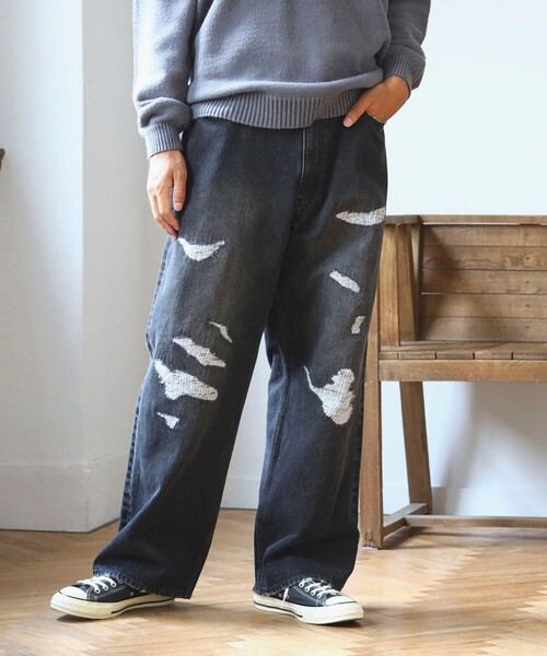 B:MING by BEAMS（ビーミングバイビームス）の「ambiance / ダメージ デニム（デニムパンツ・メンズ・ブラック/インディゴブルー・S/M/L/XL）」の2枚目の写真