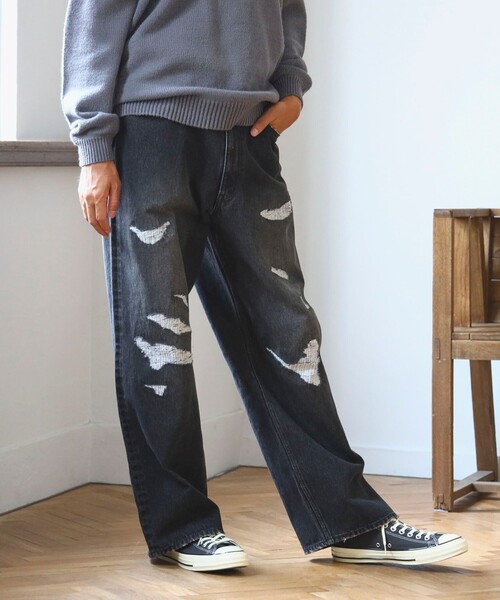 B:MING by BEAMS（ビーミングバイビームス）の「ambiance / ダメージ デニム（デニムパンツ・メンズ・ブラック/インディゴブルー・S/M/L/XL）」の3枚目の写真