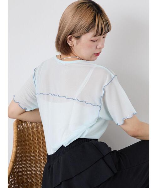 ehka sopo(エヘカソポ)の「シアーメローカットソー(Tシャツ/カットソー・レディース・ミント/キナリ/ブラック/サックスブルー・F)」の4枚目の写真