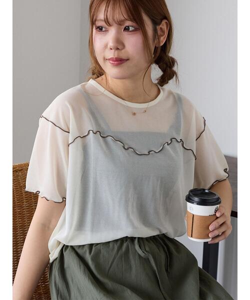 ehka sopo(エヘカソポ)の「シアーメローカットソー(Tシャツ/カットソー・レディース・ミント/キナリ/ブラック/サックスブルー・F)」の1枚目の写真