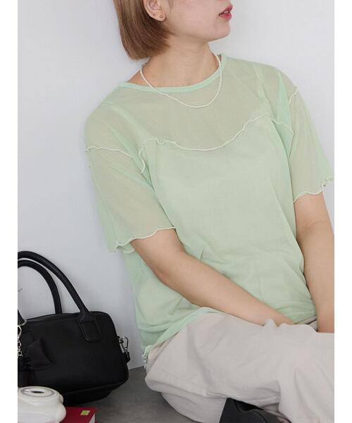 ehka sopo(エヘカソポ)の「シアーメローカットソー(Tシャツ/カットソー・レディース・ミント/キナリ/ブラック/サックスブルー・F)」の3枚目の写真