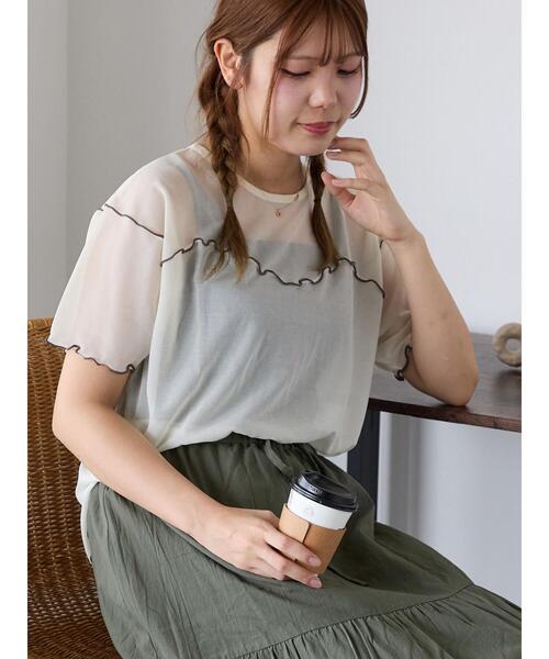 ehka sopo(エヘカソポ)の「シアーメローカットソー(Tシャツ/カットソー・レディース・ミント/キナリ/ブラック/サックスブルー・F)」の12枚目の写真