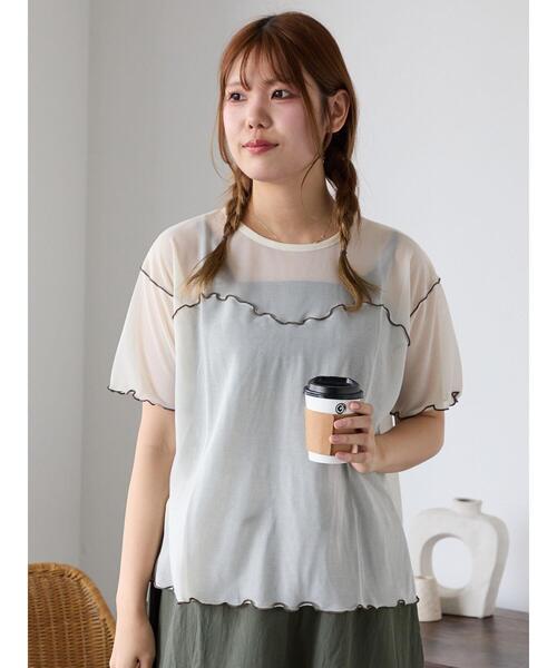 ehka sopo(エヘカソポ)の「シアーメローカットソー(Tシャツ/カットソー・レディース・ミント/キナリ/ブラック/サックスブルー・F)」の13枚目の写真