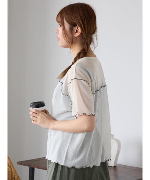 ehka sopo(エヘカソポ)の「シアーメローカットソー(Tシャツ/カットソー・レディース・ミント/キナリ/ブラック/サックスブルー・F)」の14枚目の写真