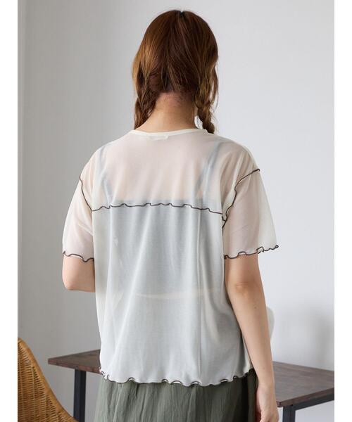 ehka sopo(エヘカソポ)の「シアーメローカットソー(Tシャツ/カットソー・レディース・ミント/キナリ/ブラック/サックスブルー・F)」の15枚目の写真