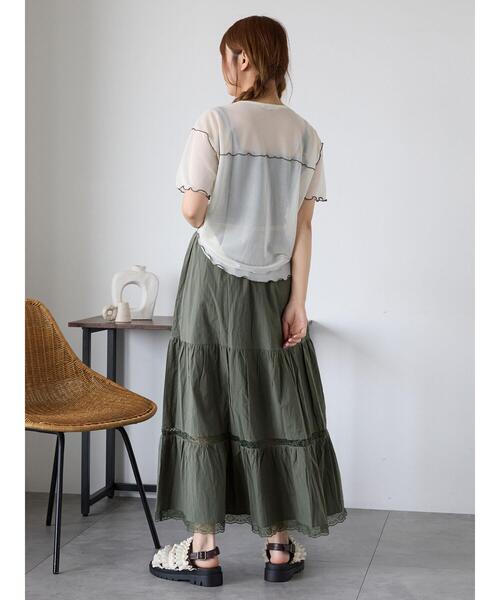 ehka sopo(エヘカソポ)の「シアーメローカットソー(Tシャツ/カットソー・レディース・ミント/キナリ/ブラック/サックスブルー・F)」の19枚目の写真