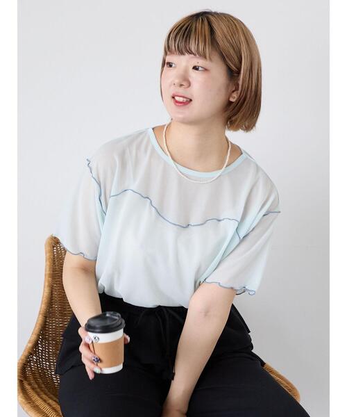 ehka sopo(エヘカソポ)の「シアーメローカットソー(Tシャツ/カットソー・レディース・ミント/キナリ/ブラック/サックスブルー・F)」の21枚目の写真