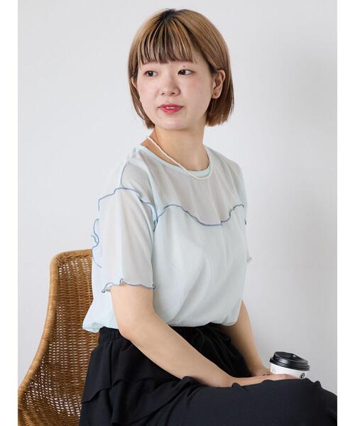 ehka sopo(エヘカソポ)の「シアーメローカットソー(Tシャツ/カットソー・レディース・ミント/キナリ/ブラック/サックスブルー・F)」の22枚目の写真