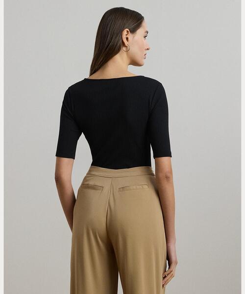 LAUREN RALPH LAUREN(ローレン ラルフ ローレン)の「リブニット コットンブレンド エルボースリーブ Tシャツ(Tシャツ/カットソー・レディース・ブラック系1・XS/S/M/L)」の6枚目の写真