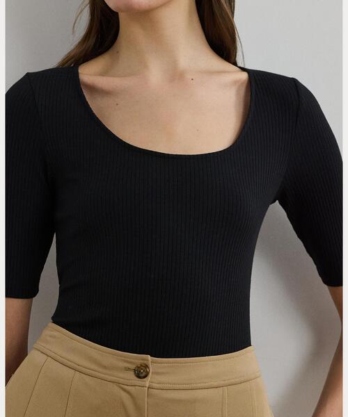 LAUREN RALPH LAUREN(ローレン ラルフ ローレン)の「リブニット コットンブレンド エルボースリーブ Tシャツ(Tシャツ/カットソー・レディース・ブラック系1・XS/S/M/L)」の5枚目の写真