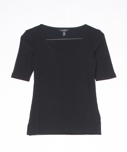 LAUREN RALPH LAUREN(ローレン ラルフ ローレン)の「リブニット コットンブレンド エルボースリーブ Tシャツ(Tシャツ/カットソー・レディース・ブラック系1・XS/S/M/L)」の4枚目の写真