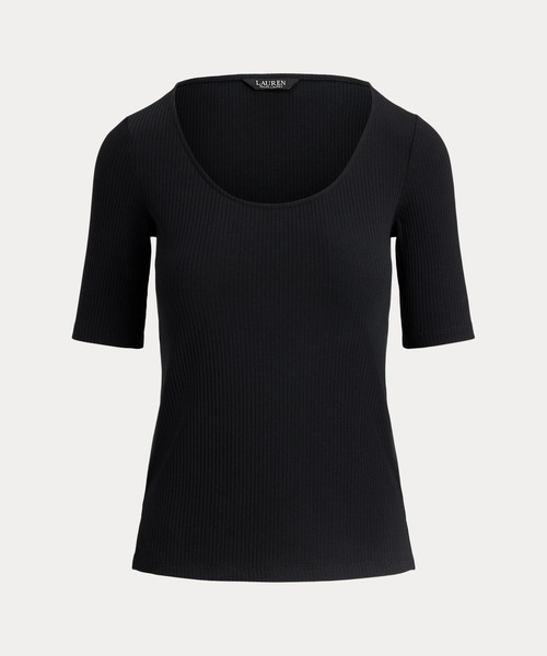 LAUREN RALPH LAUREN(ローレン ラルフ ローレン)の「リブニット コットンブレンド エルボースリーブ Tシャツ(Tシャツ/カットソー・レディース・ブラック系1・XS/S/M/L)」の7枚目の写真