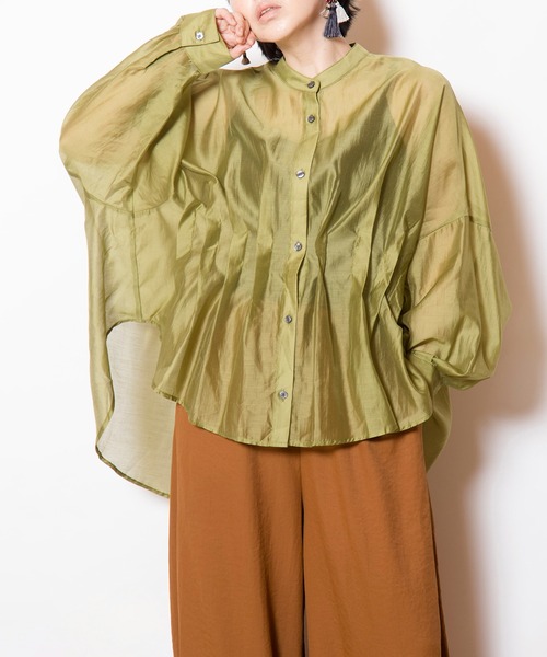 OSMOSIS（オズモーシス）の「イレギュラーヘムタックシアーシャツ（シャツ/ブラウス・レディース・ベージュ/ライトグリーン/ブラック・ONE SIZE）」の7枚目の写真