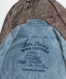 BEN DAVIS | BEN DAVIS/ベンデイビス BLEACHED TWILL EMB SHIRT/オーバーサイズ ヴィンテージ加工 バックプリント刺繍 ツイルシャツ/ワークシャツ/レディース メンズ(シャツ/ブラウス)