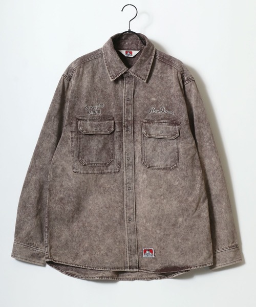 BEN DAVIS（ベンデイビス）の「BEN DAVIS/ベンデイビス BLEACHED TWILL EMB SHIRT/オーバーサイズ ヴィンテージ加工 バックプリント刺繍 ツイルシャツ/ワークシャツ/レディース メンズ（シャツ/ブラウス・メンズ・ブラウン/チャコール/サックスブルー・M/L/XL）」の20枚目の写真
